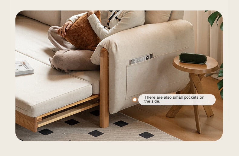 Oak Solid Wood Sitting and Sleeping Retractable Sofa Bed.