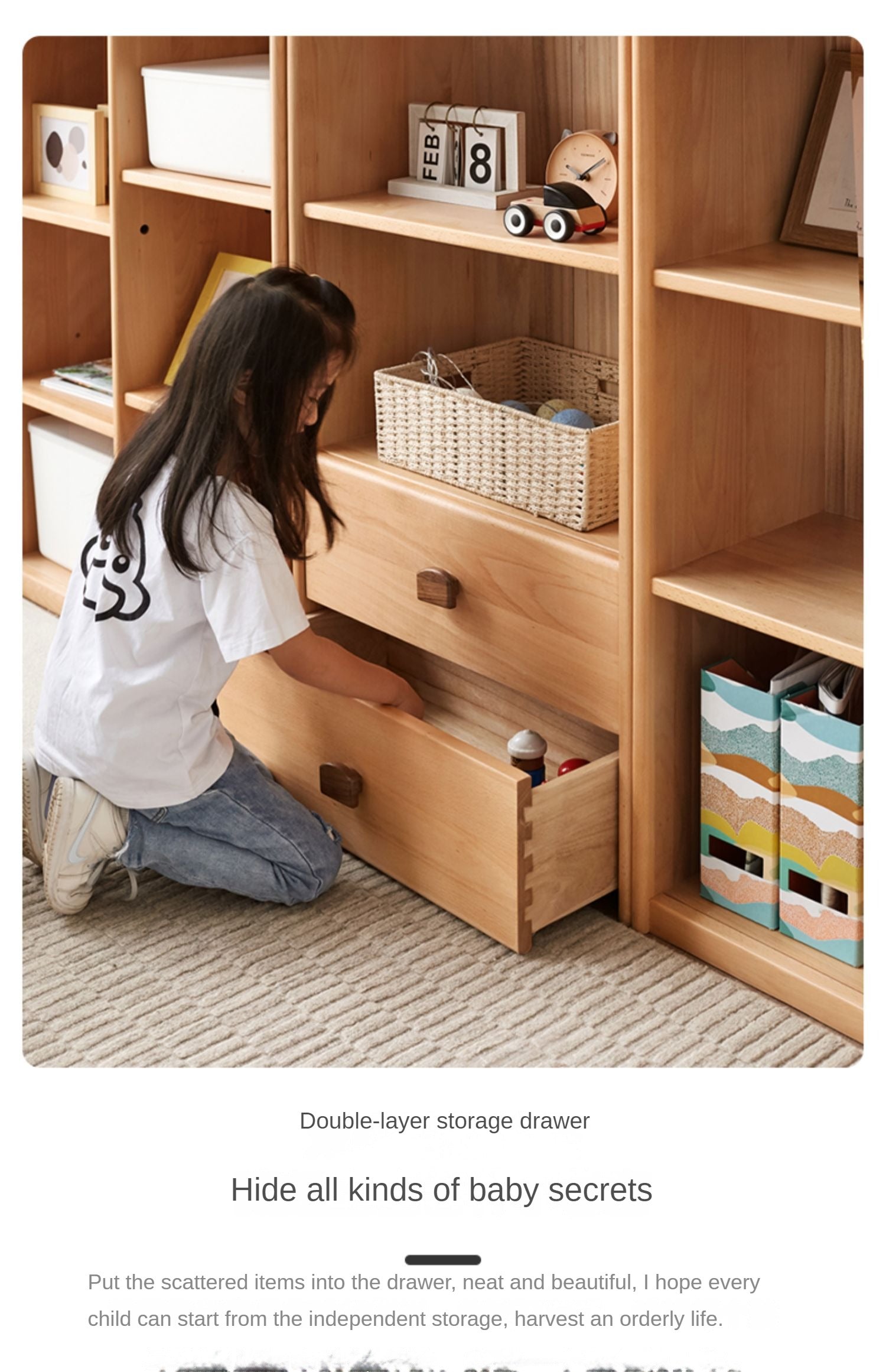 European Beech Solid Wood Storage Bookshelf