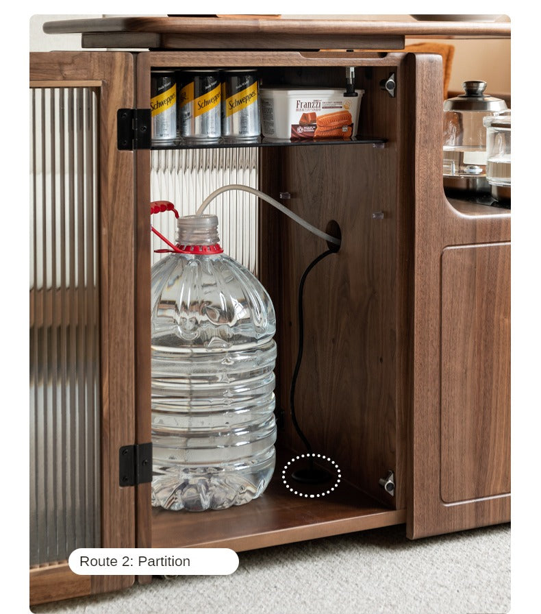 Black Walnut, Oak Solid Wood Movable Tea Cabinet With Tea Maker
