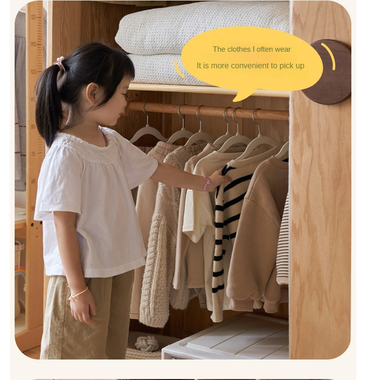 Oak Solid Wood Children's Sliding Door Wardrobe Storage Cabinet