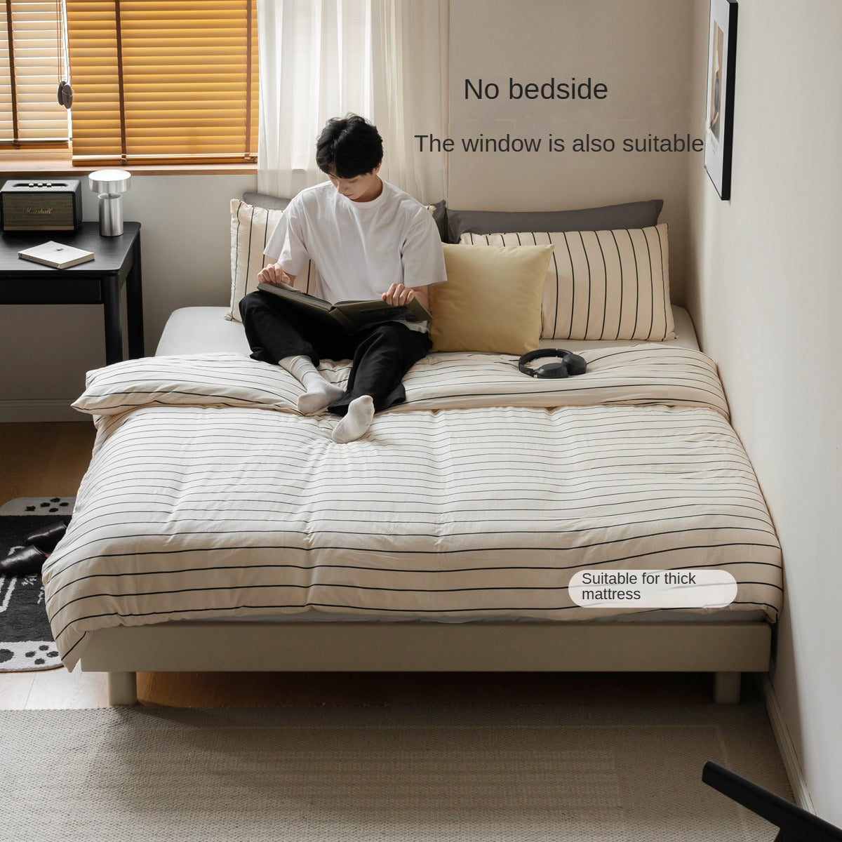 Poplar solid wood Platform Bed, Headboard-Free Bed,