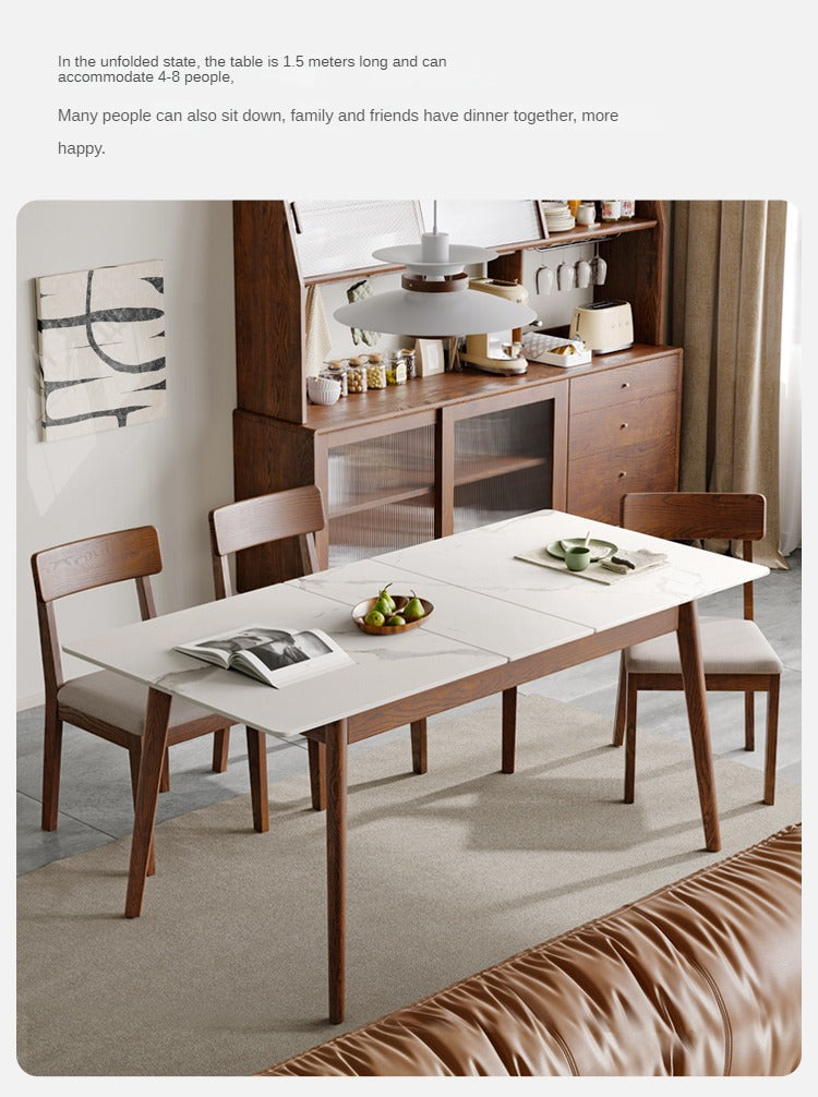 Oak Solid Wood walnut color Retractable Dining Table