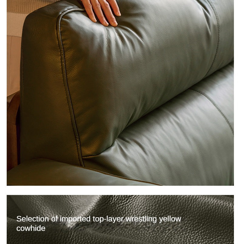Black Walnut, Ash, Solid Sandalwood Wood Leather Top Layer Yellow Cowhide Sofa.
