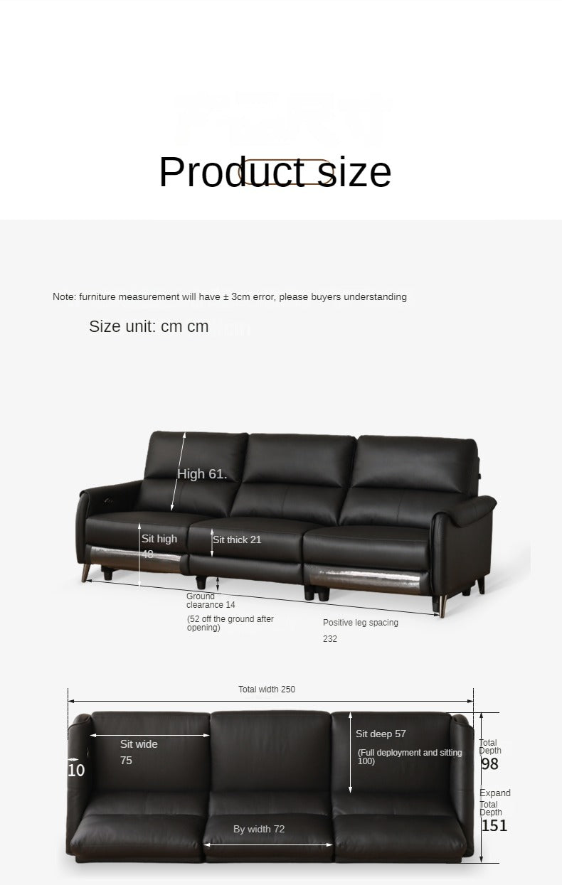 Leather Top Layer Yellow Cowhide Black Multifunctional Electric Sofa,