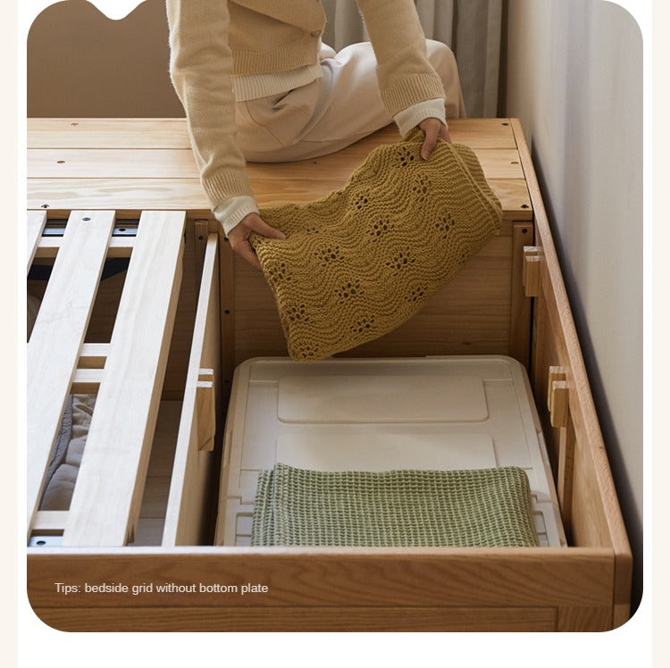 Rubberwood, Oak Solid Wood Children's Box Platform Bed, Headboard-Free Bed