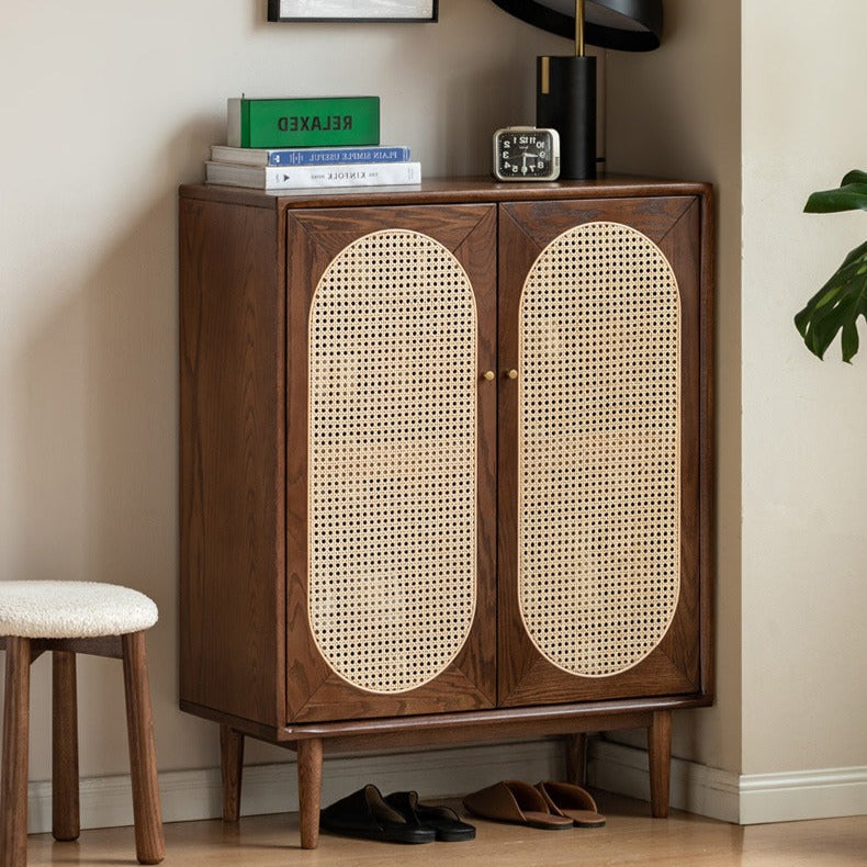 Oak Solid Wood Rattan Wall-Mounted Shoe Cabinet