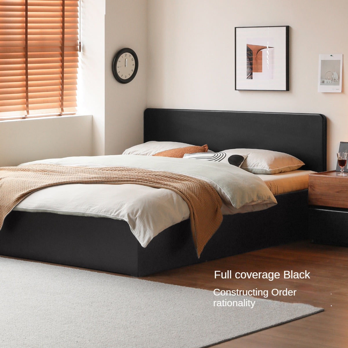 Poplar, Rubber Wood Solid Wood Fully Open High Box Bed Minimalist
