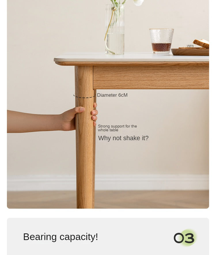 Oak, Beech Solid Wood Dining Table With Rock Slab Surface