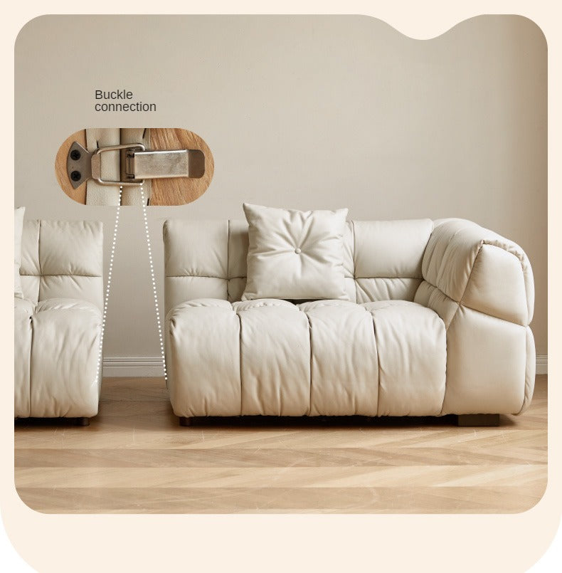 Genuine Leather,Technology Cloth Sofa Cream Wind.