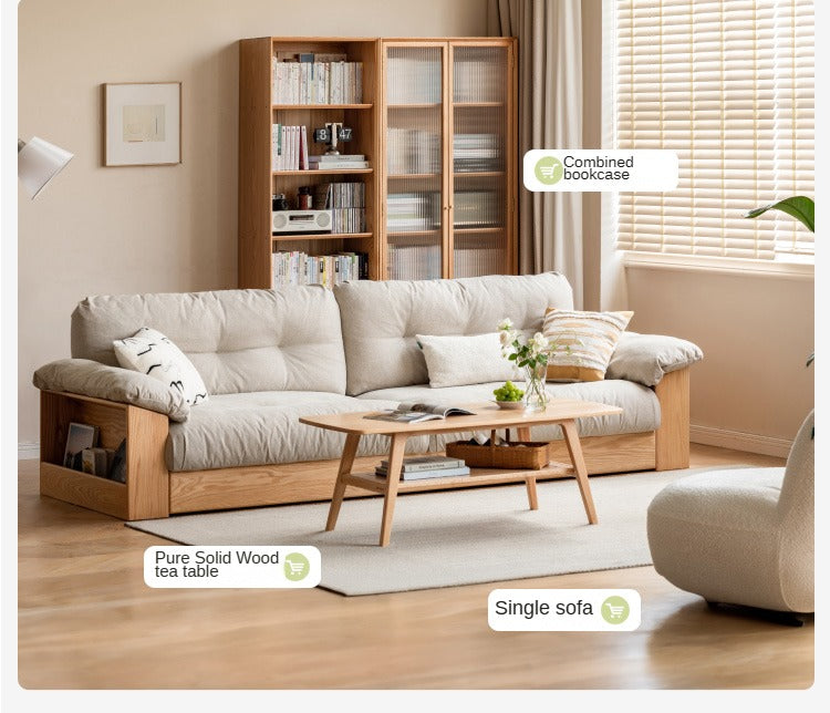 Oak Solid Wood Floor Storage Sofa, Goose Down.