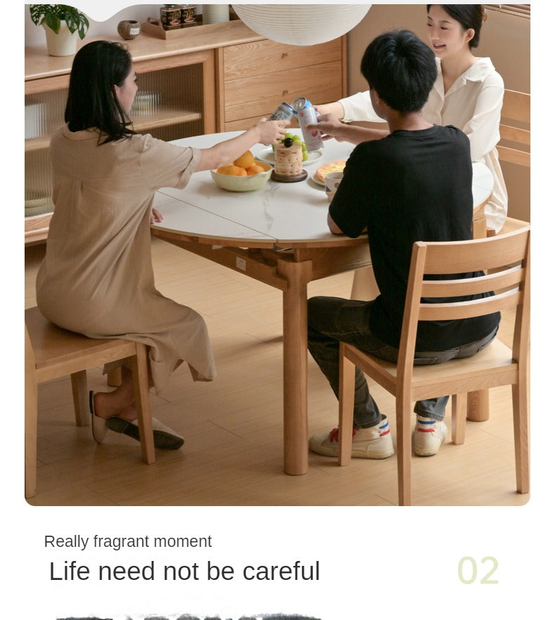 Solid Ruberwood, Oak, Ash Solid Wood Retractable Rock Plate Dining Table