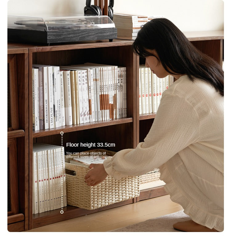 Black Walnut, Rubberwood Solid Wood Low Bookshelf Combination Floor-Standing Cabinet