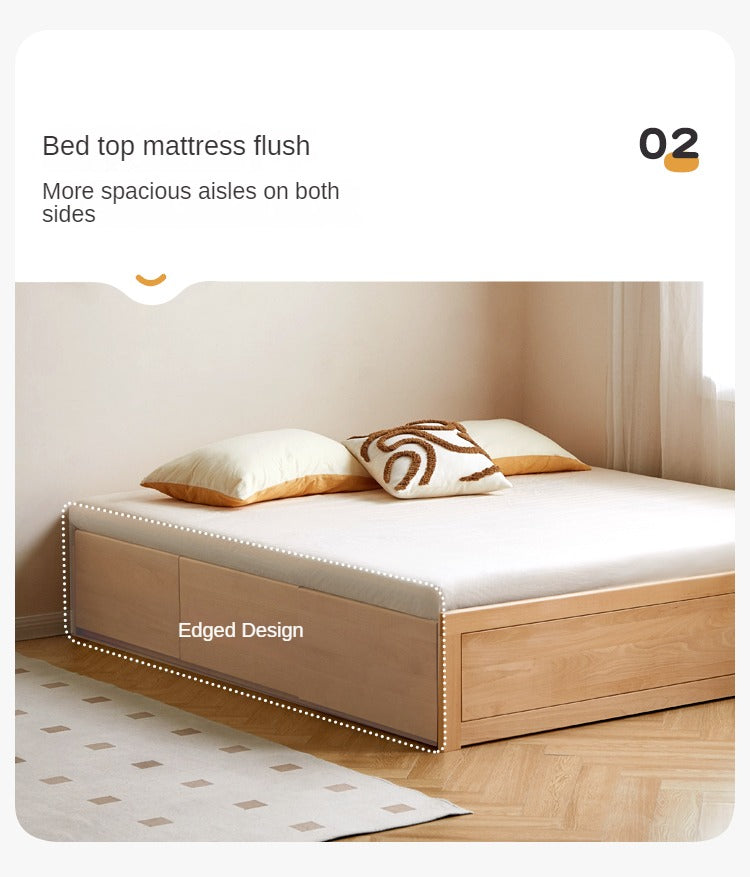 European Beech solid wood platform bed, headboard-free bed with drawer box bed.
