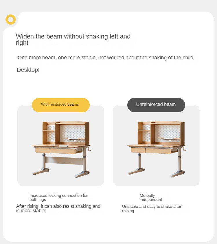 Beech Solid Wood Kids Raised and Lowered Study Table