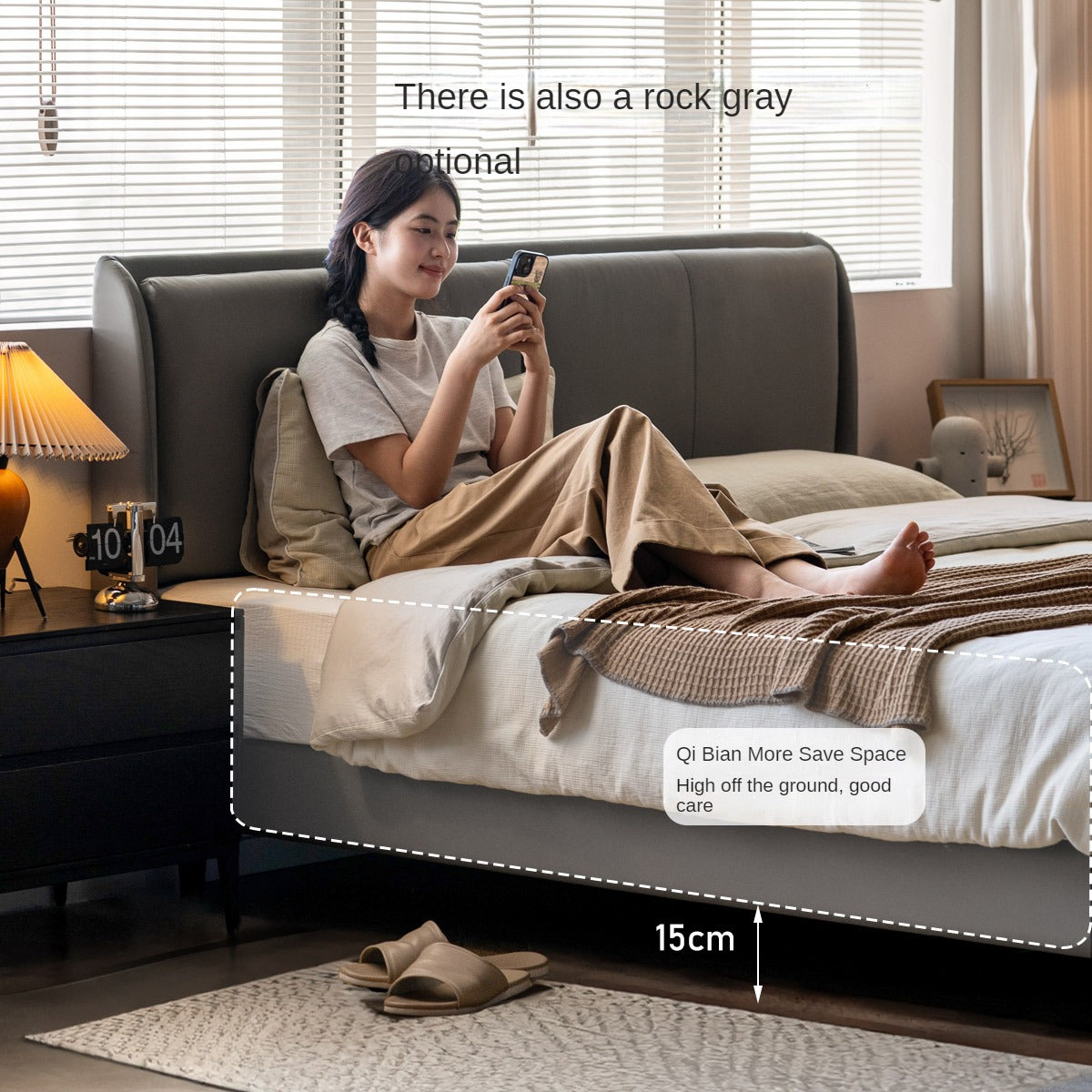 Leather Bed Cream Style First Layer of Yellow Cowhide Bed