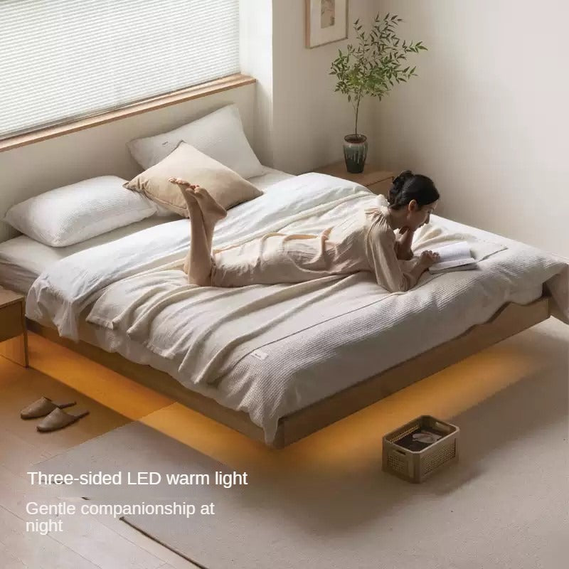 Ash Solid Wood Suspended Platform Bed, Headboard-Free Bed