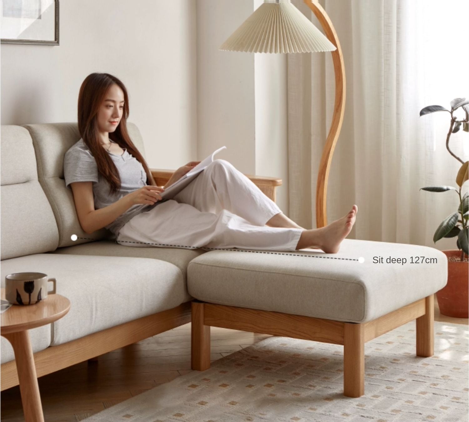 Ash Solid Wood Straight Sofa Modern.