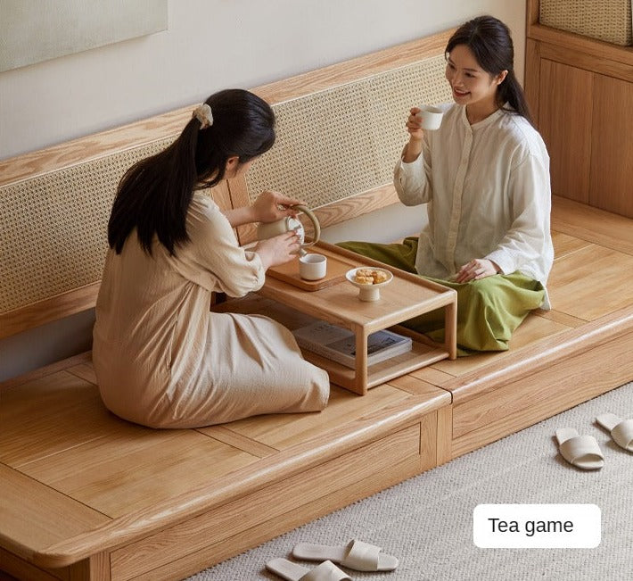 Oak Solid Wood dual-use Fabric Storage Sofa.