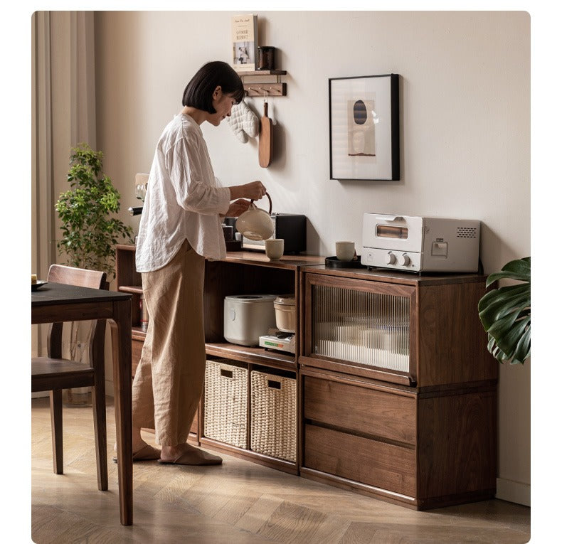 Black Walnut, Oak Solid Wood TV Cabinet Modern Module Combination Storage.