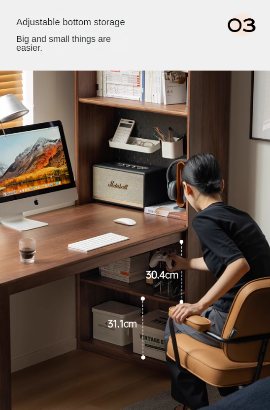 Black Walnut Solid Wood Light Luxury Style Storage Cabinet Integrated Office Desk.