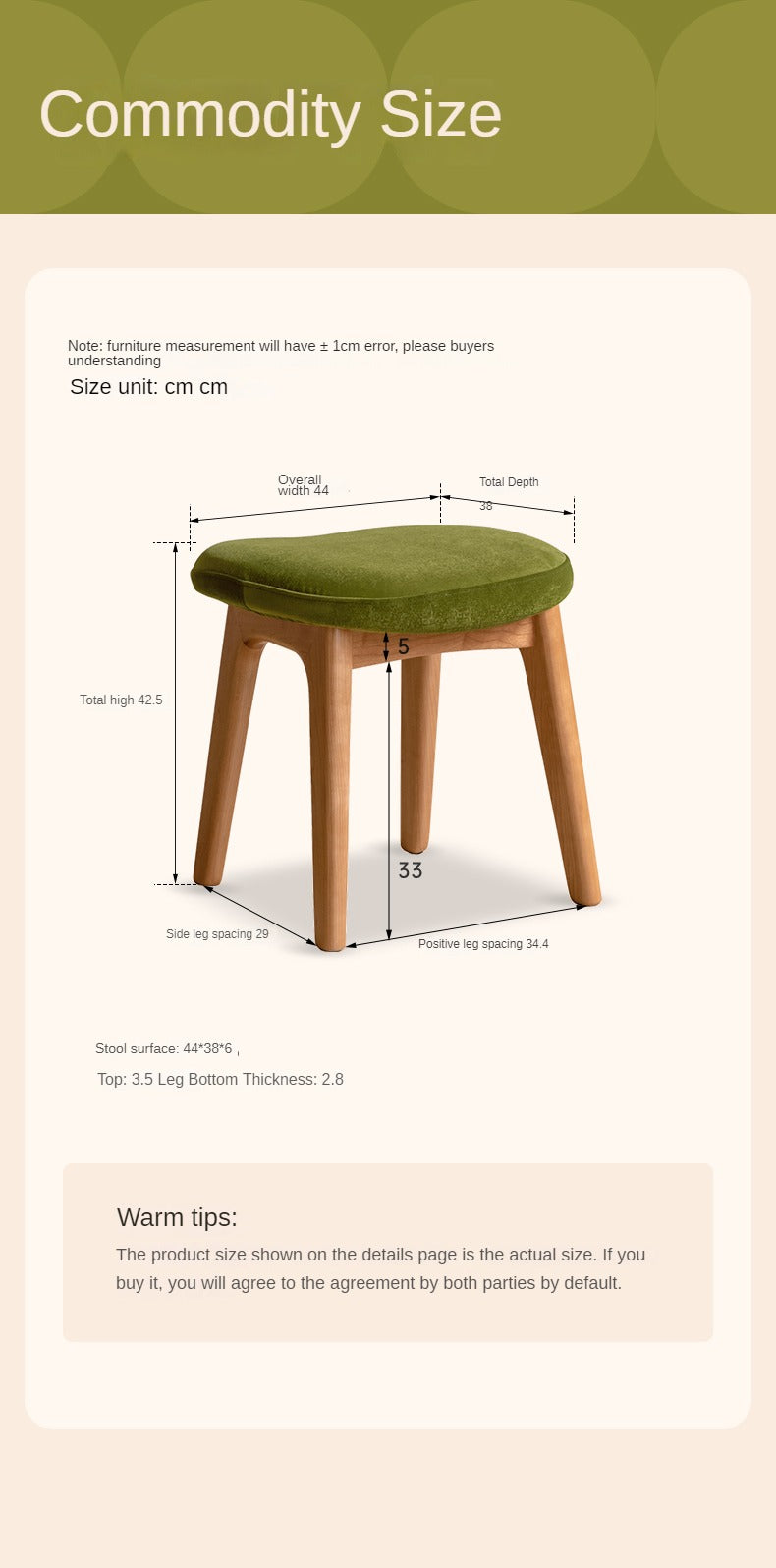 Oak, Cherry Solid Wood Makeup Soft Stool.