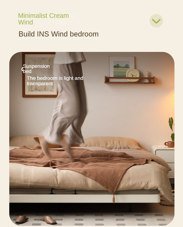 Poplar solid wood platform bed, headboard-free bed