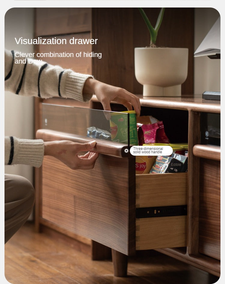 Black Walnut Solid Wood Modern TV Cabinet Locker Integrated.