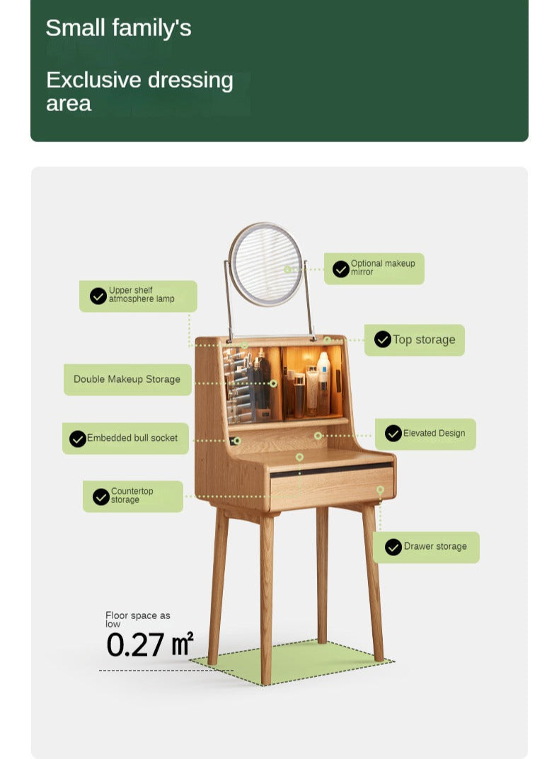 Oak Solid Wood Dressing Table Shelf Integrated.