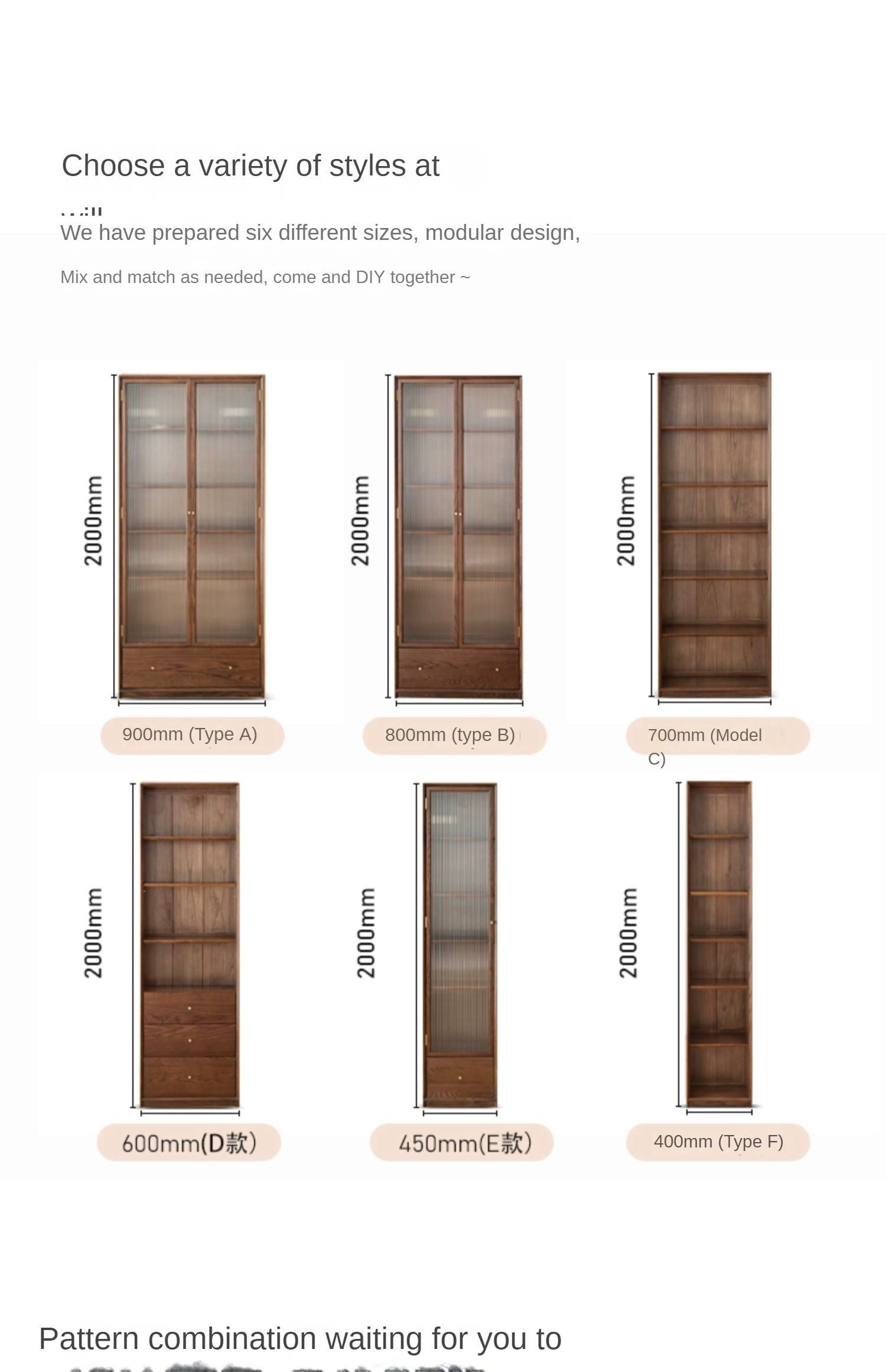Oak, Ash Solid Wood Modular Bookcase with Glass Doors