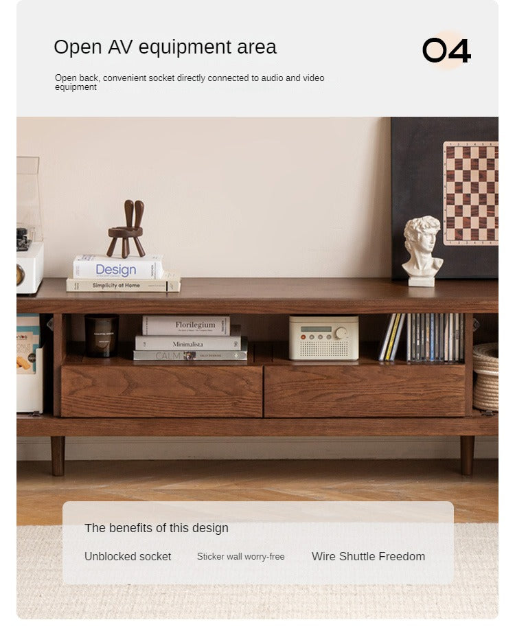 Oak, Solid Rubberwood Nordic Floor TV Cabinet.