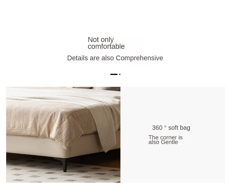 Genuine Leather Bed Cream First Layer Cowhide High Backrest Bed