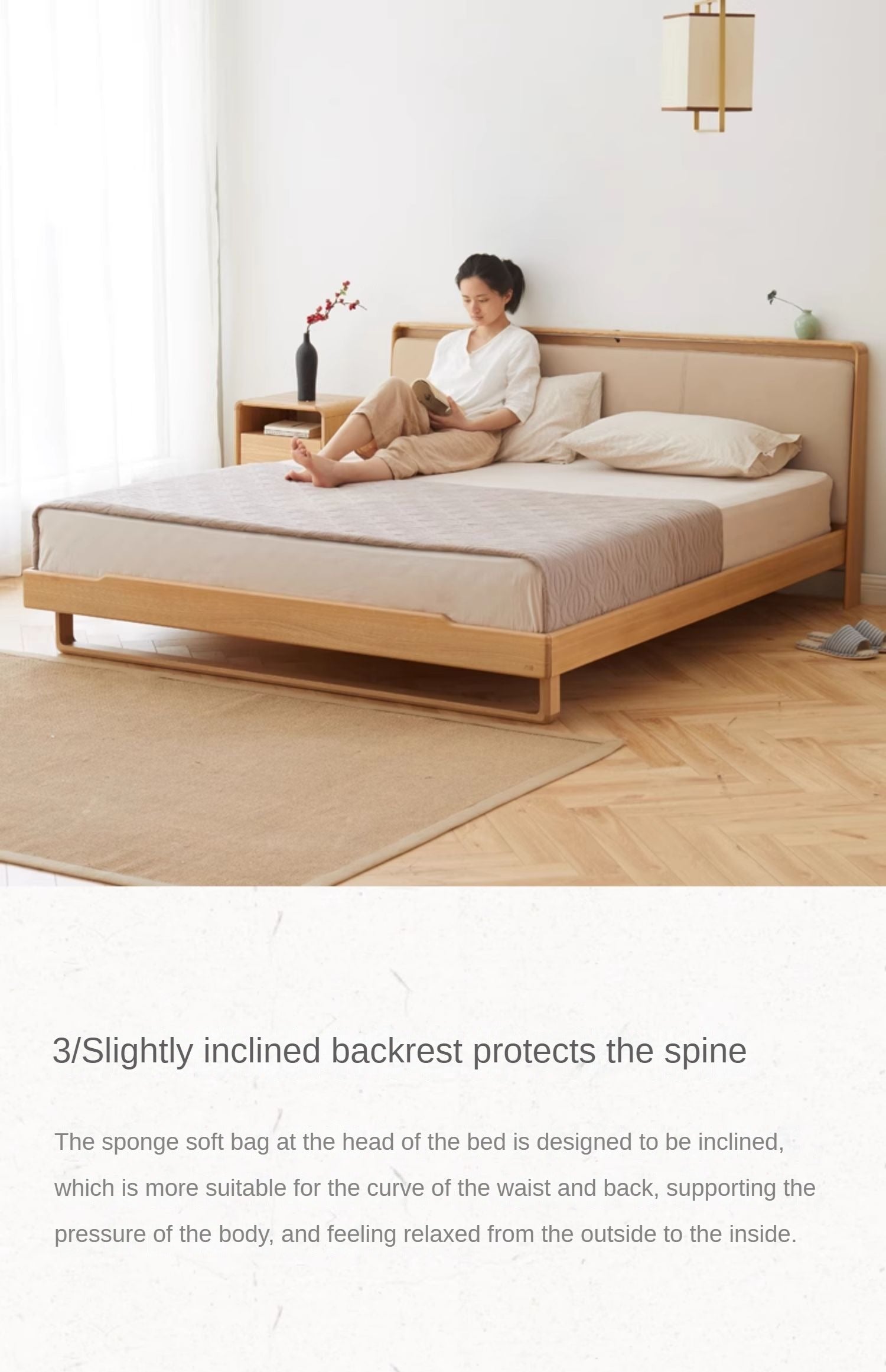 Ash Solid Wood Soft Back Bed Nordic Modern