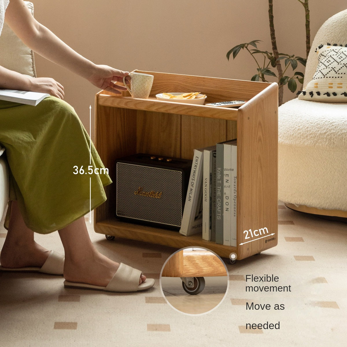 Oak, Solid Rubberwood Under-Table Bookshelf Movable