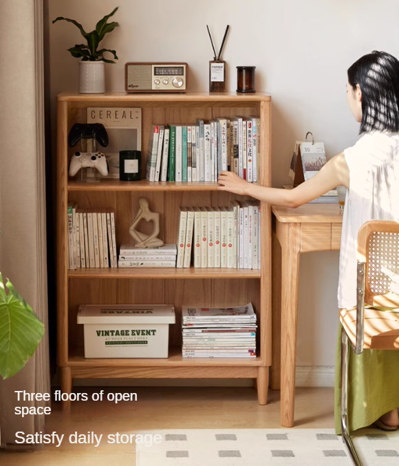 Oak Solid Wood Modern Open Grid Bookcase