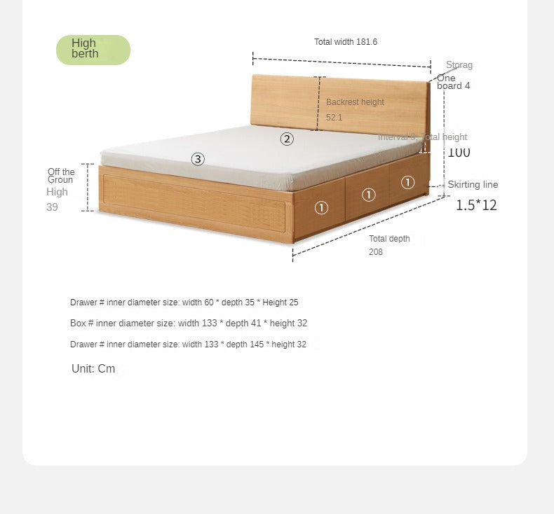 Ash, Oak, Black Walnut Solid Wood Box Bed Modern