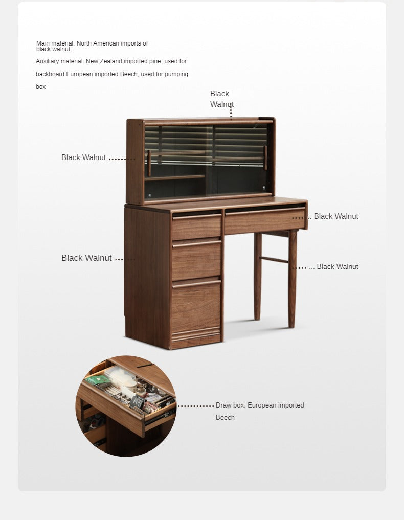 Black Walnut Solid Wood Light Luxury Vanity Table.