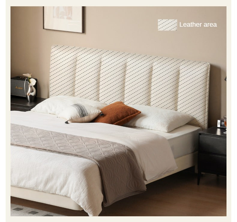 Genuine Leather Suspended Light Luxury Cream Style Bed