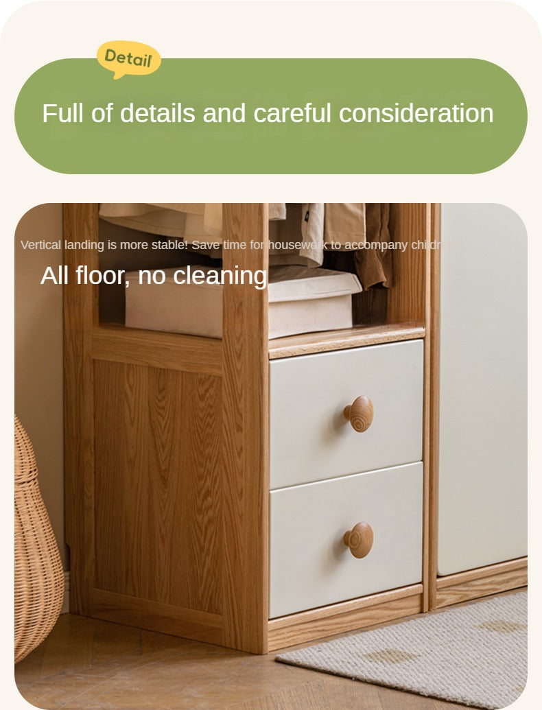 Oak Solid Wood Children's Wardrobe Combination