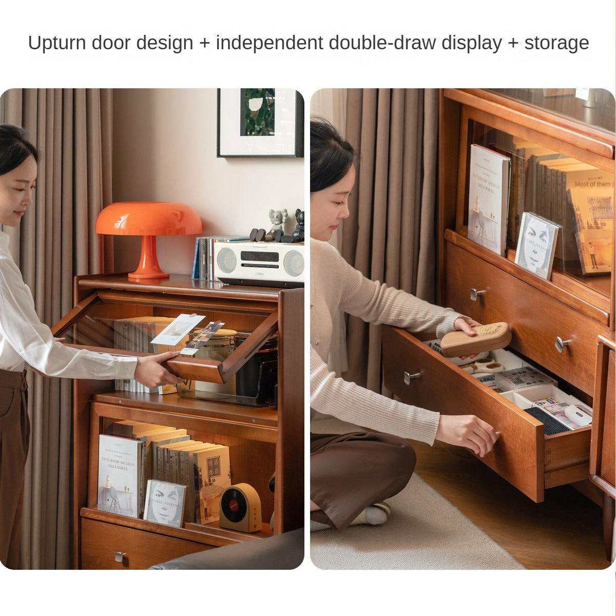 Poplar Solid Wood French Retro Side Cabinet