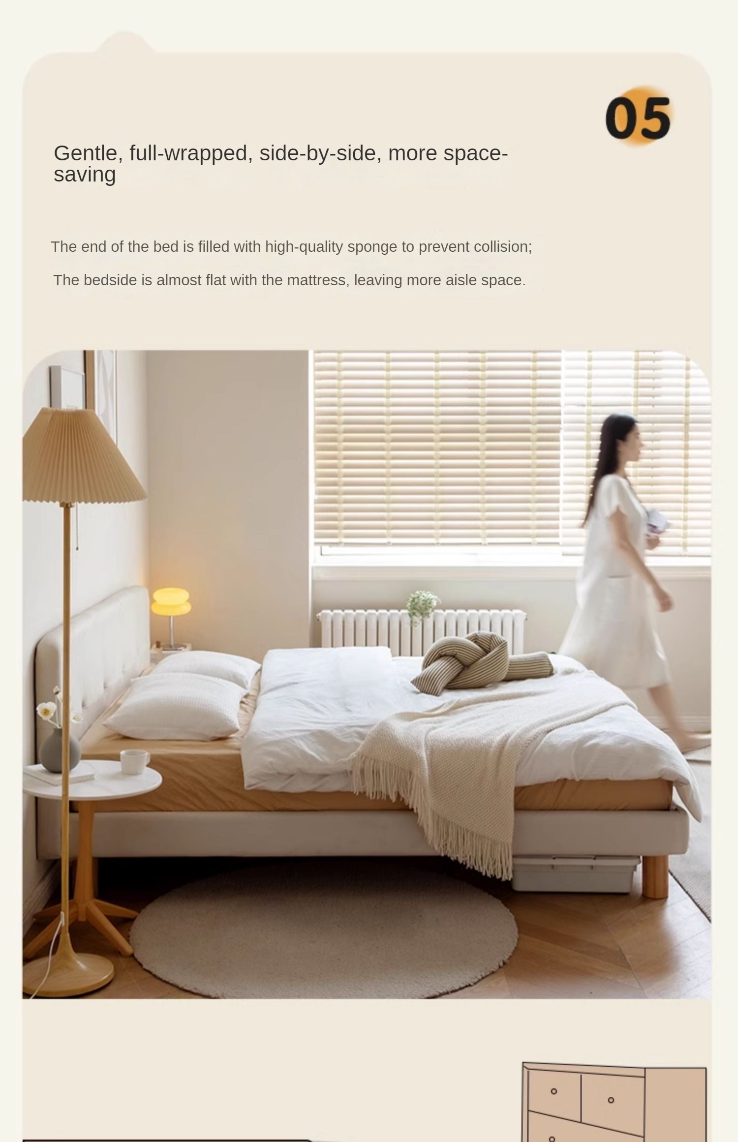 Fabric Nordic Simple Soft Bed Cream Style