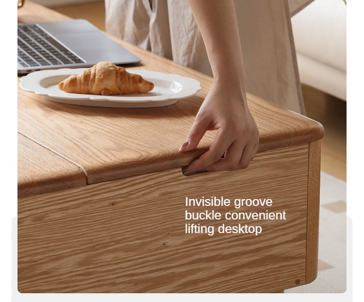 Oak Solid Wood Modern Slate Lifting Coffee Table