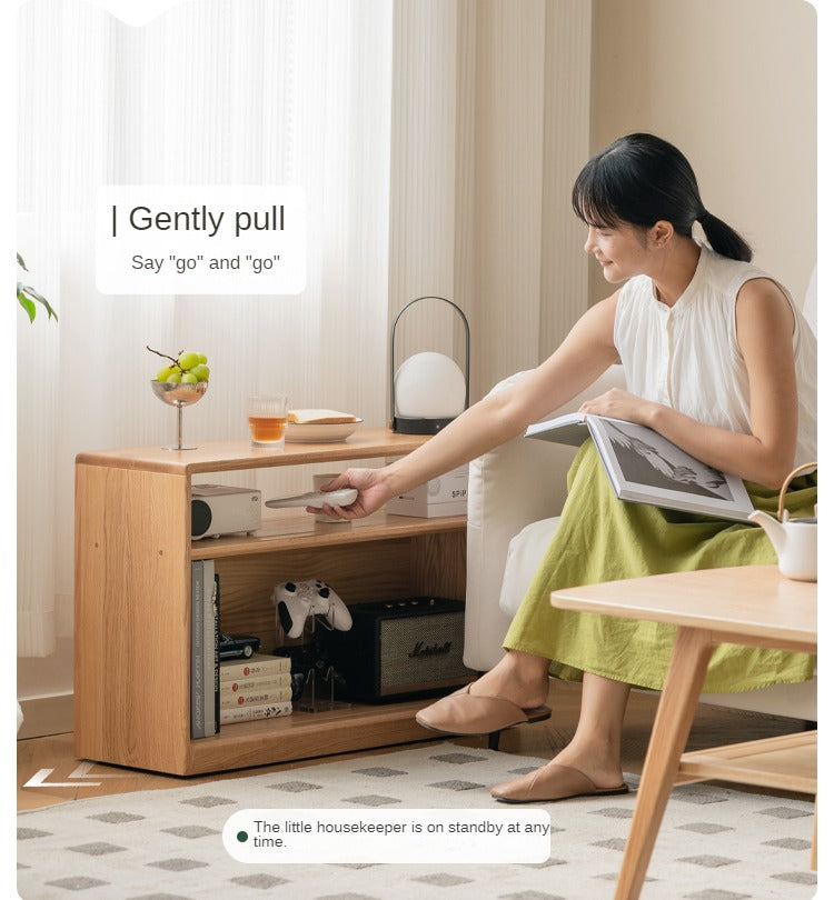 Oak Solid Wood Wheel Side Table