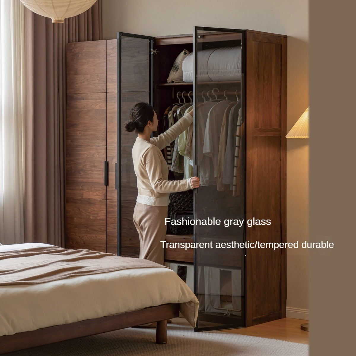 Black Walnut Solid Wood Wardrobe Combination.