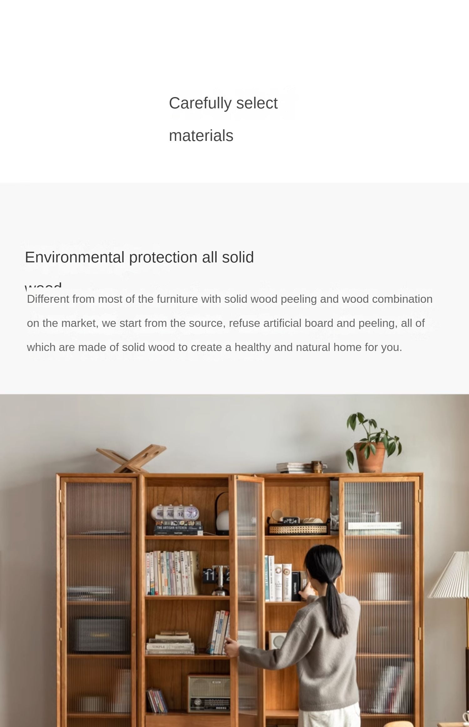 Cherry Wood Combination Bookcase Floor Shelf Glass Door Bookcase