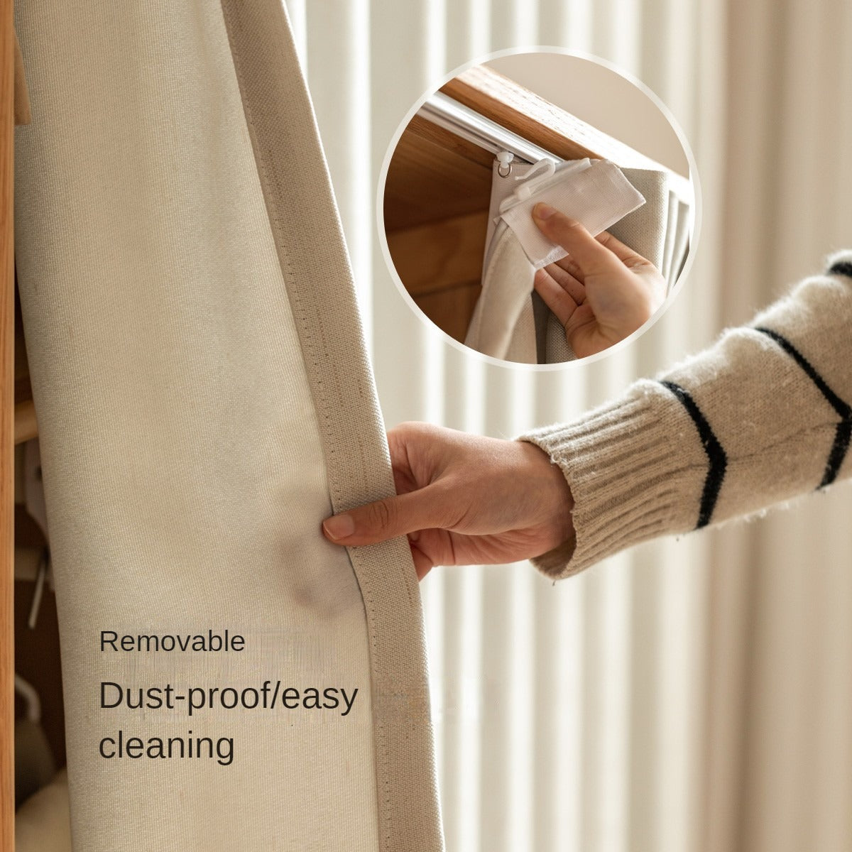 Solid RubberWood, Oak Solid Wood Wardrobe Thin Cloth Curtain.
