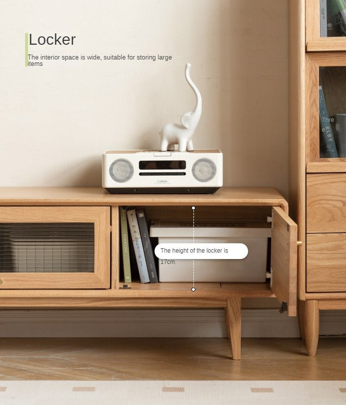 Oak Solid Wood Flip Door TV Cabinet.