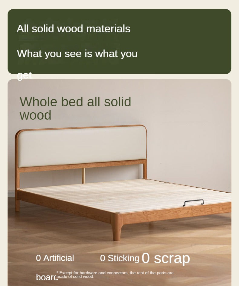 Cherry Solid Wood Technology Fabric Soft Modern Bed
