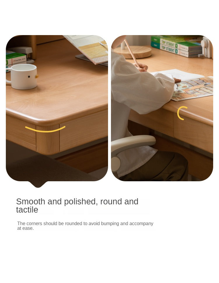 Beech Solid Wood Lifting Desk Bookshelf Combination