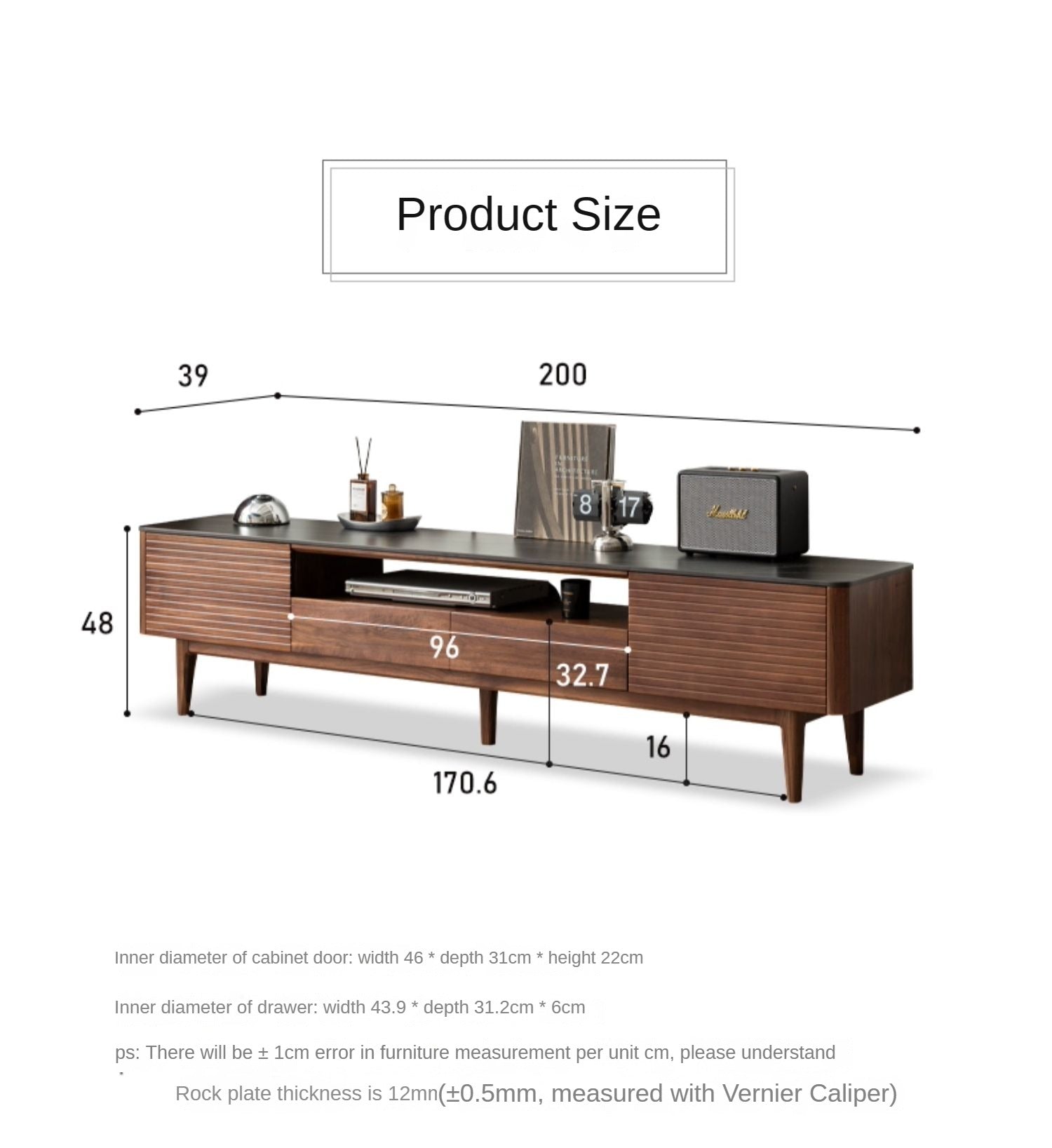 Black Walnut Solid Wood Slate TV Stand.