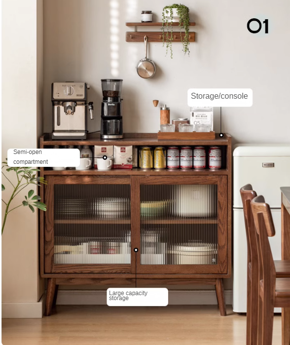 Oak Solid Wood, Solid RubberWood Modern Multifunctional Sideboard